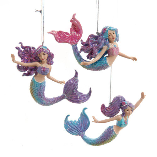 Pink, Purple & Blue Mermaid Ornaments, 2 Assorted