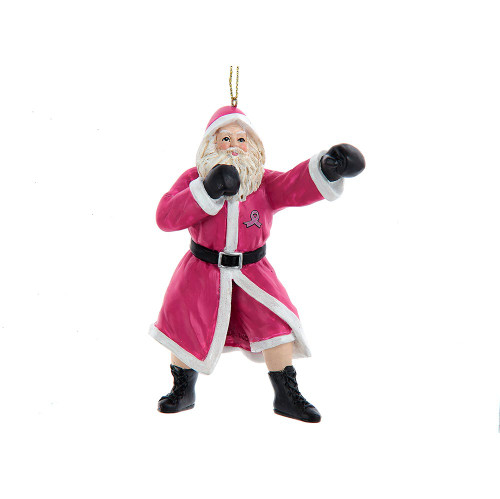 “Knockout Breast Cancer“ Santa Boxer Ornament