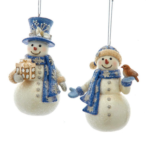 Blue & Platinum Snowman Ornaments, 2 Assorted