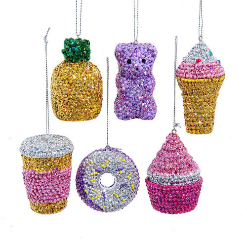 Bedazzled Food Collection Ornaments, 6 Assorted