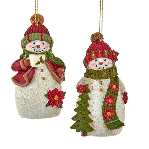 Snowman Wearing Knit Hat & Scarf Ornaments, 2 Assorted