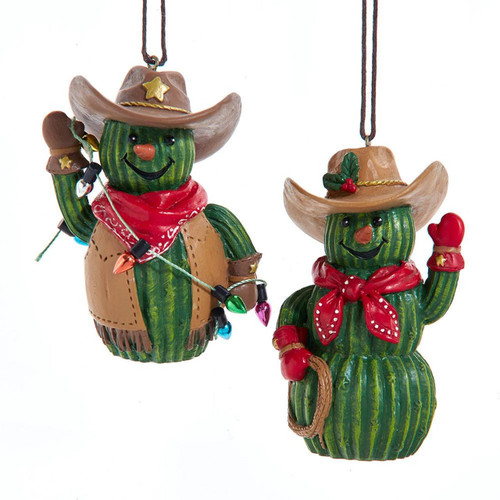 Western Cactus Snowman Ornaments, 2 Assorted