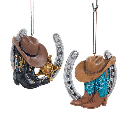 Western Horseshoes With Boots & Hat Ornaments, 2 Assorted
