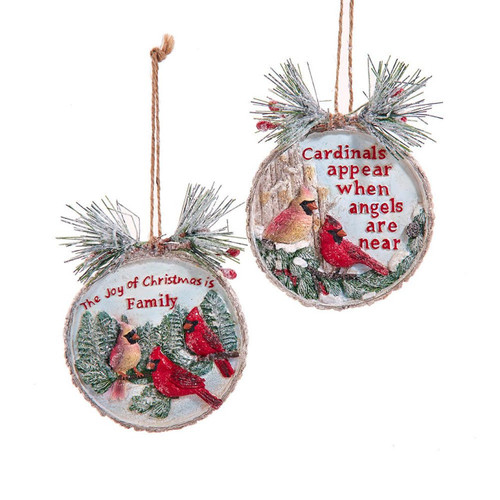 Cardinal Log Ornaments, 2 Assorted