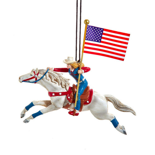 Cowgirl Riding White Horse Ornament