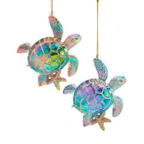Electroplated Sea Turtle Ornaments, 2 Assorted