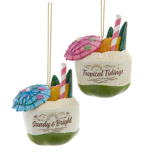 Coconut Drink Ornaments, 2 Assorted