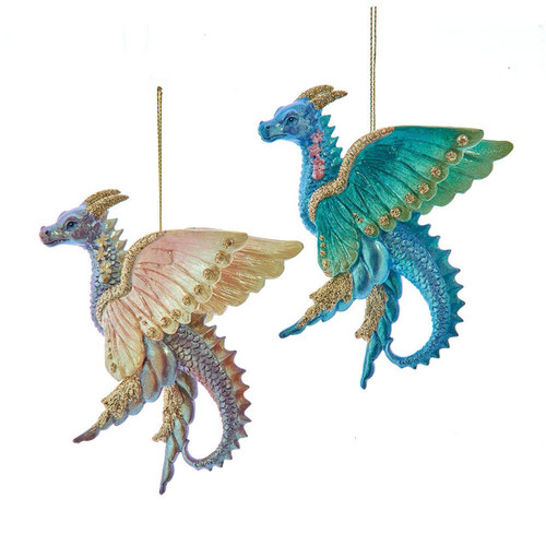 Dragon With Butterfly Wings Ornaments, 2 Assorted