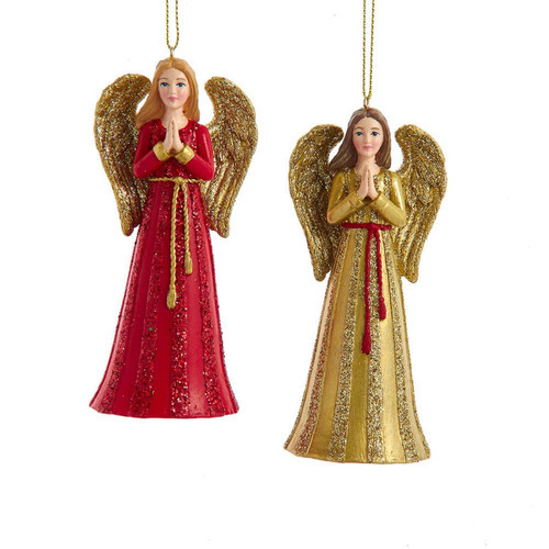 Red & Gold Praying Angel Ornaments, 2 Assorted