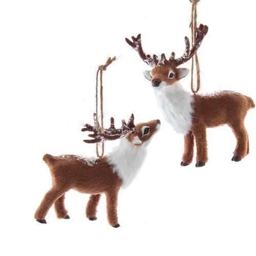 Furry Deer With Snow Ornaments, 2 Assorted