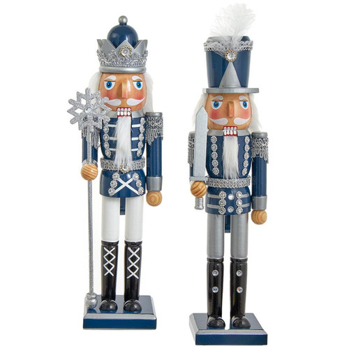 15“ Dark Blue and Silver Nutcrackers, 2 Assorted