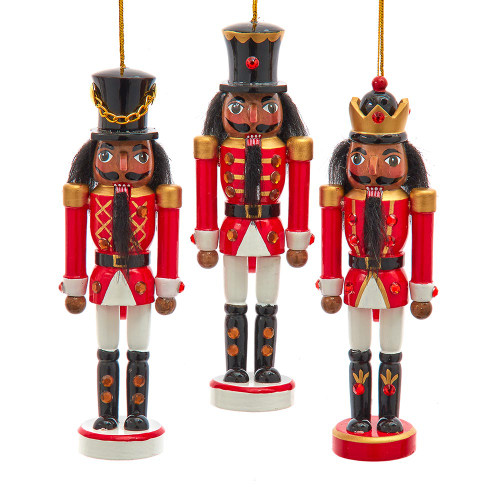 6“ Red and White African American Nutcracker Ornaments, 3 Assorted