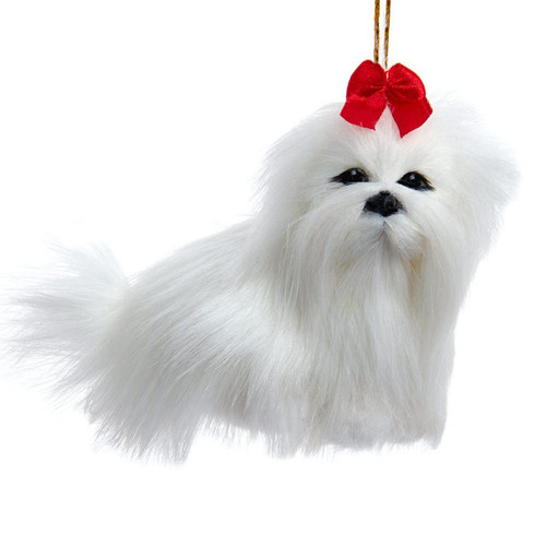 Furry Maltese Dog Ornament