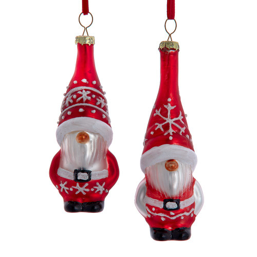 Glass Red & White Gnome Ornaments, 2 Assorted