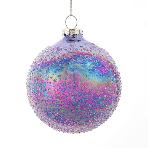 Glass Icy Lavender and Iridescent Blue Ball Ornament