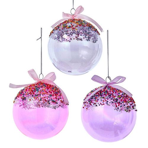 Glass Bubblegum Ball Ornaments, 3 Assorted
