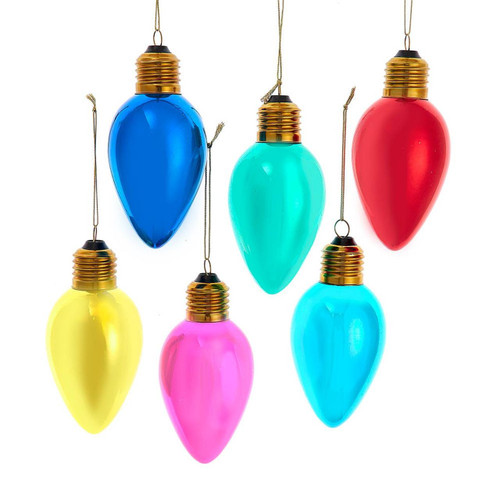 Glass Oversized C7 Bulb Ornaments, 6 Assorted