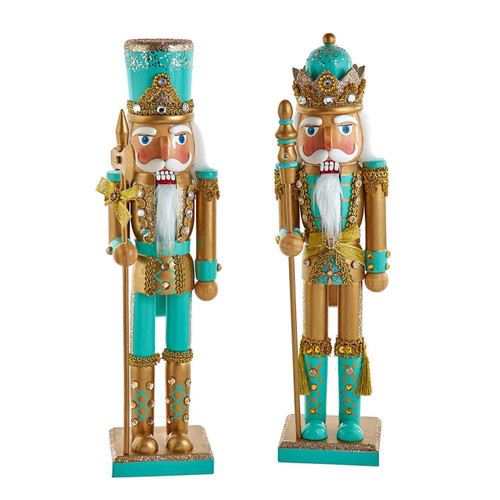 11“ Aqua & Gold Nutcrackers, 2 Assorted