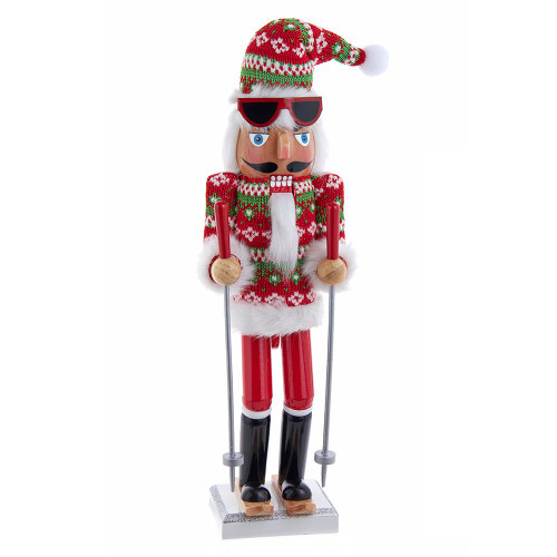 15“ Ski Santa With Christmas Sweater Nutcracker