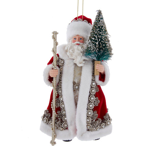 6.5“ Fabriché™ Regal Red Santa With Staff and Christmas Tree