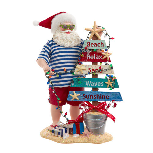 10.5“ Fabriché™ Battery Operated Beach Santa With Lighted Sign
