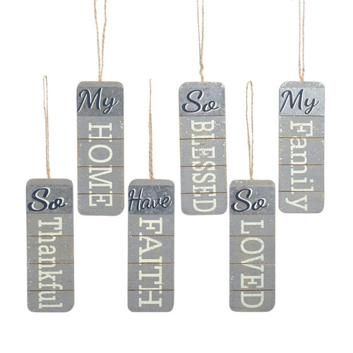 Grey Word Hanging Ornaments, 6 Assorted