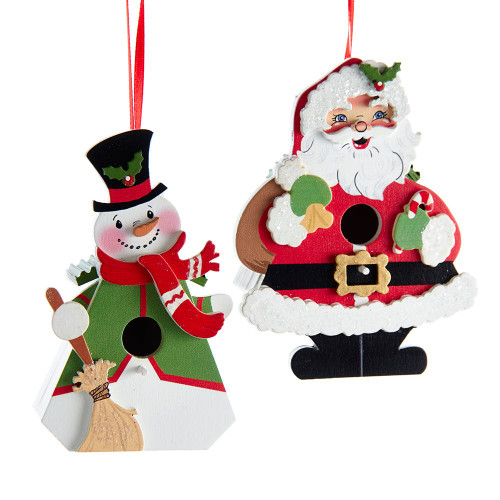 Santa and Snowman Birdhouse Ornaments, 2 Assorted