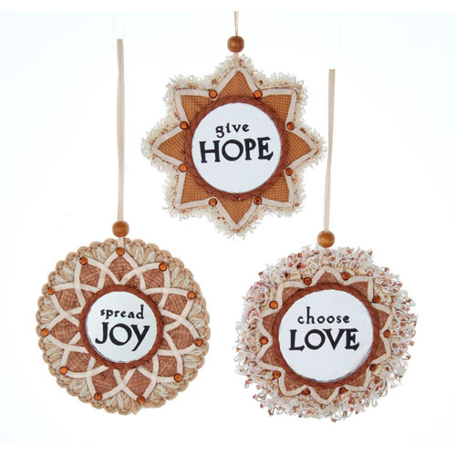 Mirror Frame With Sentiment Ornaments, 3 Assorted