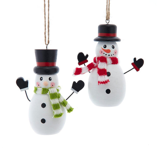 Wooden Snowman Ornaments, 2 Assorted