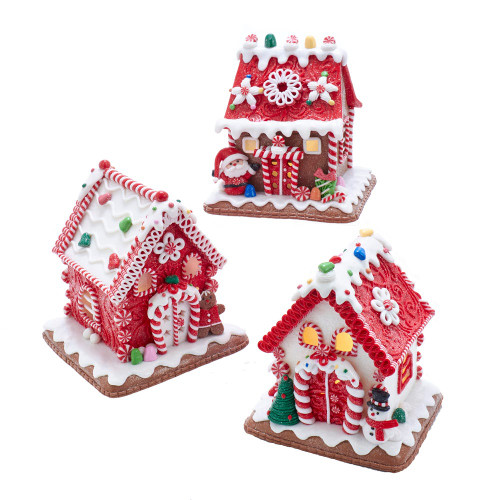 5.5“ Battery-Operated LED Gingerbread Candy Houses, 3 Assorted
