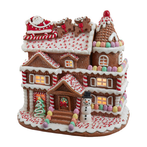 10“ Pre-Lit Gingerbread House With Santa