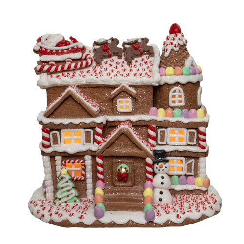 10" Pre-Lit Gingerbread House With Santa
