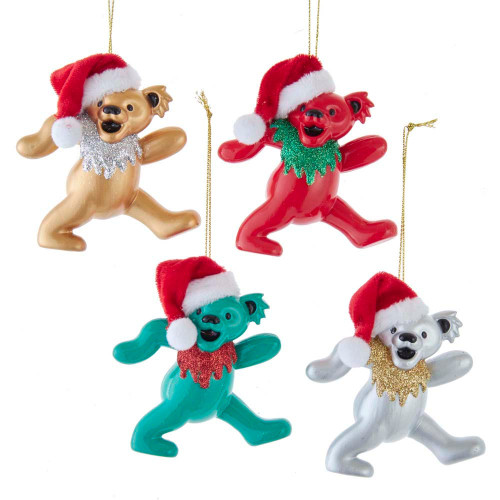 Grateful Dead™ Bears With Santa Hat Ornaments, 4 Assorted