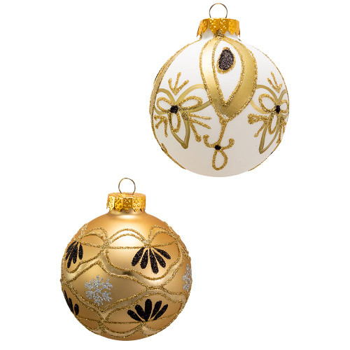 80MM Glass Gold and White Ball Ornaments, 6-Piece Box