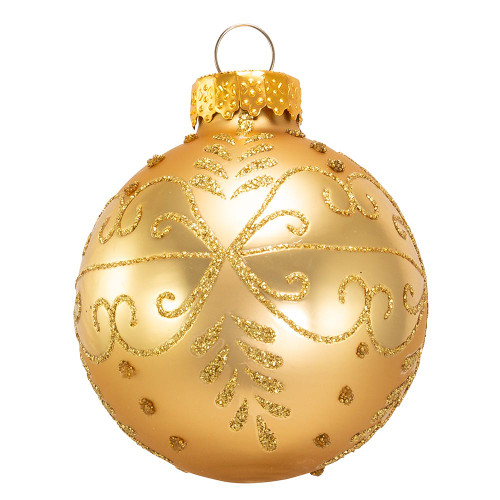 60MM Glass Gold With Gold Pattern Ball Ornaments, 12-Piece Box