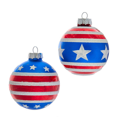 80MM Glass Red, White and Blue Stars and Stripes Glass Ball Ornaments, 6-Piece Box