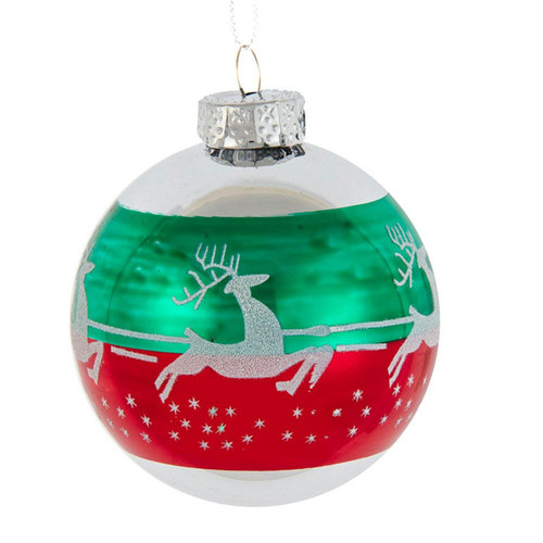 80MM Glass Red and Green Reindeer Design Ball Ornaments, 6-Piece Box