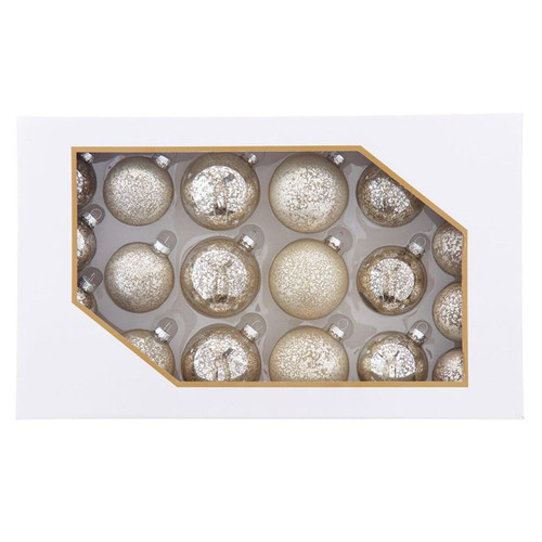 60MM-80MM Glass Shiny and Matte Platinum Mercury Ball Ornaments, 20 Piece Box