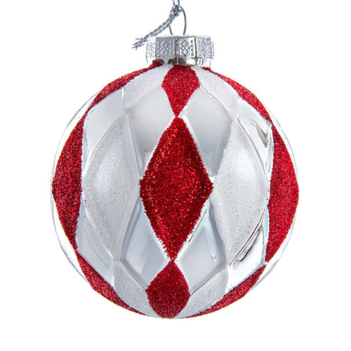 80MM Glass Red, White and Silver Ball Ornaments, 6-Piece Box