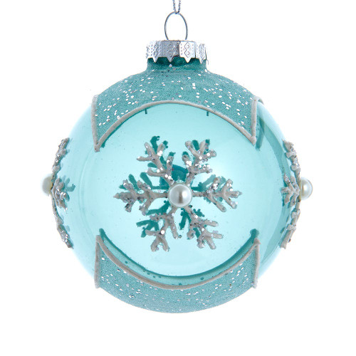 80MM Glass Teal Snowlike Ball Ornaments, 6-Piece Box