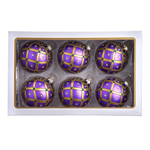 80MM Glass Purple Jewel Ball Ornaments, 6-Piece Box