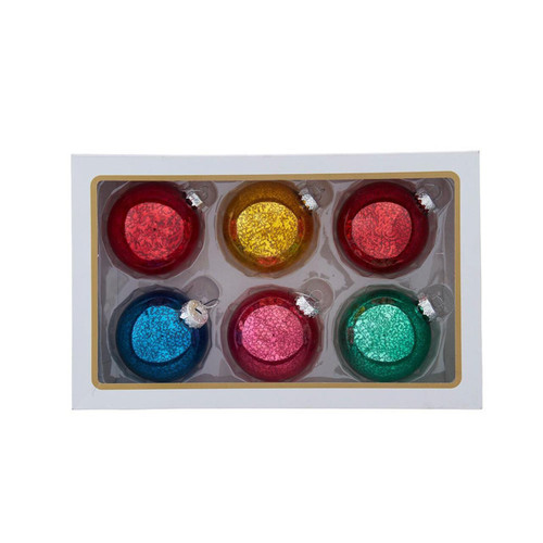 80MM Mercury Glass Multicolor Ball Ornaments, 6-Piece Box