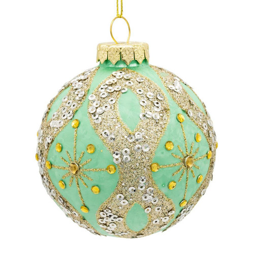 80MM Glass Aqua & Silver Glitter Ball Ornaments, 6-Piece Box