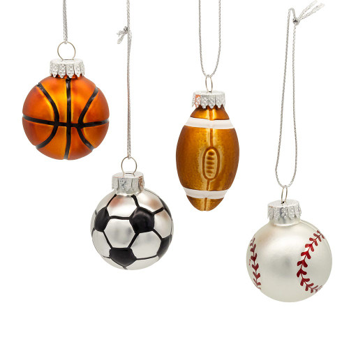 Glass Sports Ball Ornaments, 9-Piece Box, 4 Assorted Styles