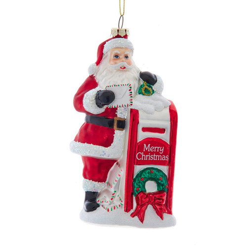 Glass Santa With Mailbox Ornament