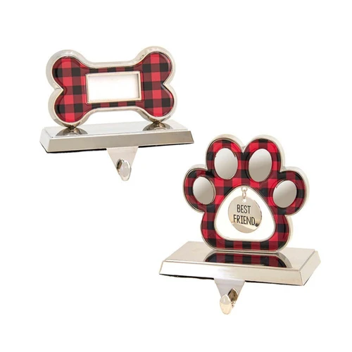 Red & Black Mirrored Dog Bone & Paw Stocking Holders, 2 Assorted