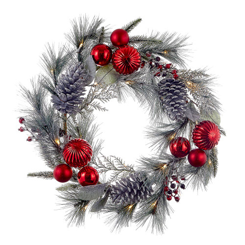 22“ Battery-Operated Pre-Lit Warm White LED Silver Decorated Wreath