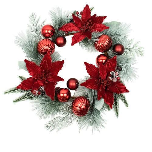 20“ Un-Lit Red Berries and Poinsettia Wreath