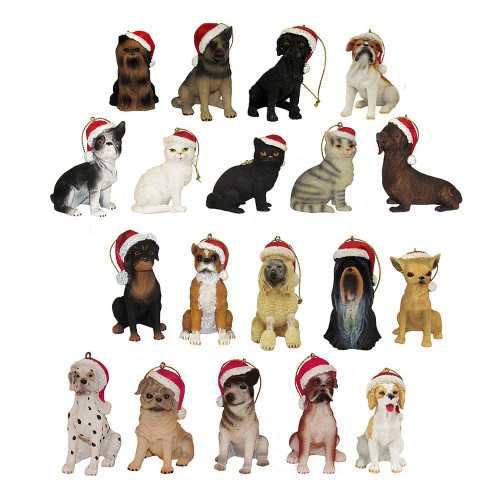 Cat and Dog With Santa Hat Ornaments, 19 Assorted