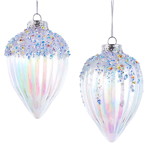 Plastic Glittered Iridescent Finial Ornaments, 2 Assorted
